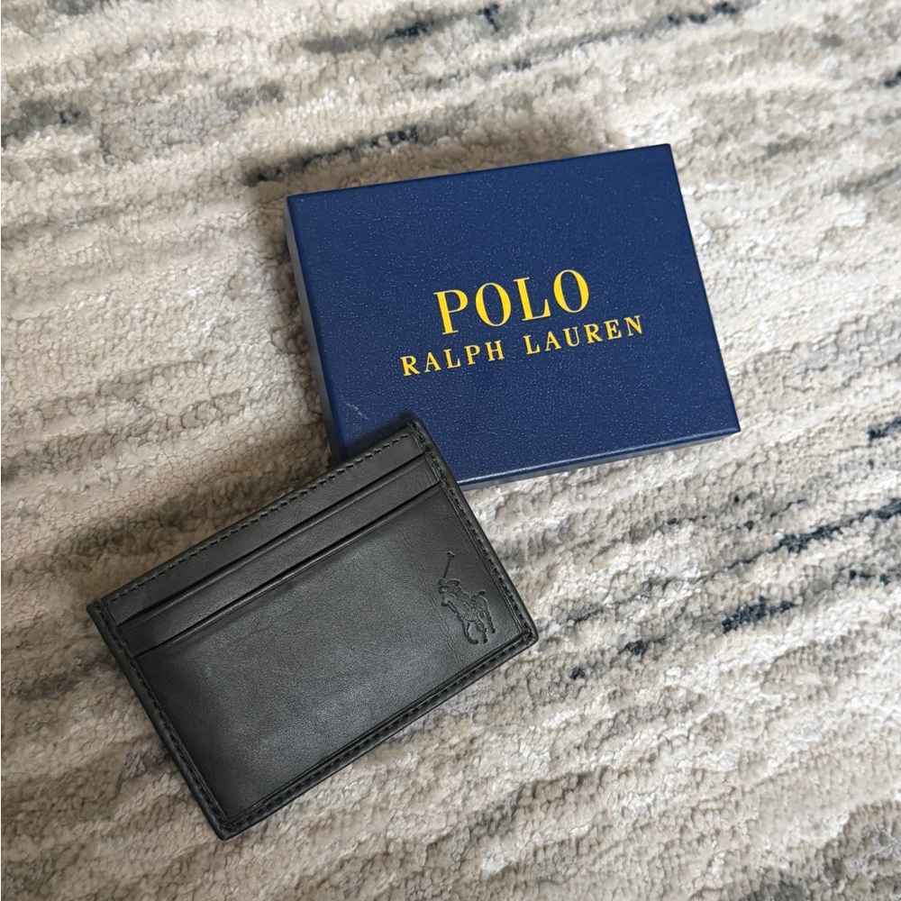 NWT Polo Ralph Lauren Pony Embossed Logo Leather Card Case Wallet Olive Green